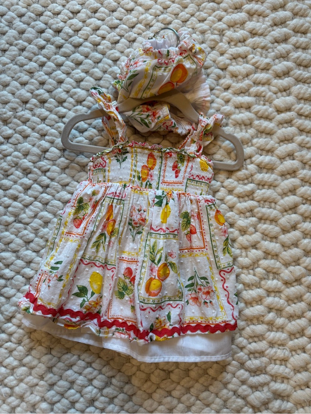 Girls' Lemon Print Sundress with Matching Headband - White, Yellow, Green